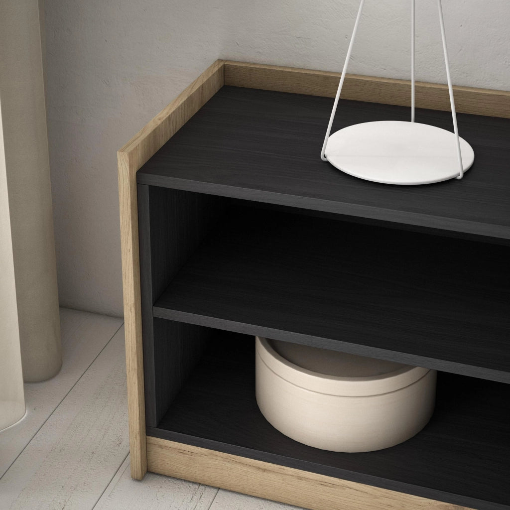 Mobile TV Soggiorno, 310x50x37 cm, Per TV fino a 80", Camino elettrico, Nero e rovere