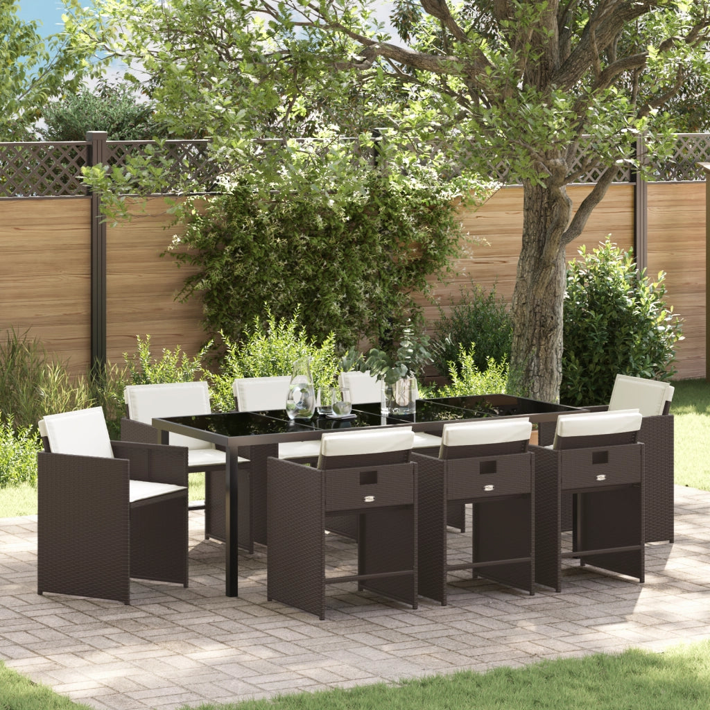 Set da Pranzo da Giardino in 9 Pezzi con Cuscini - Rattan Sintetico Marrone