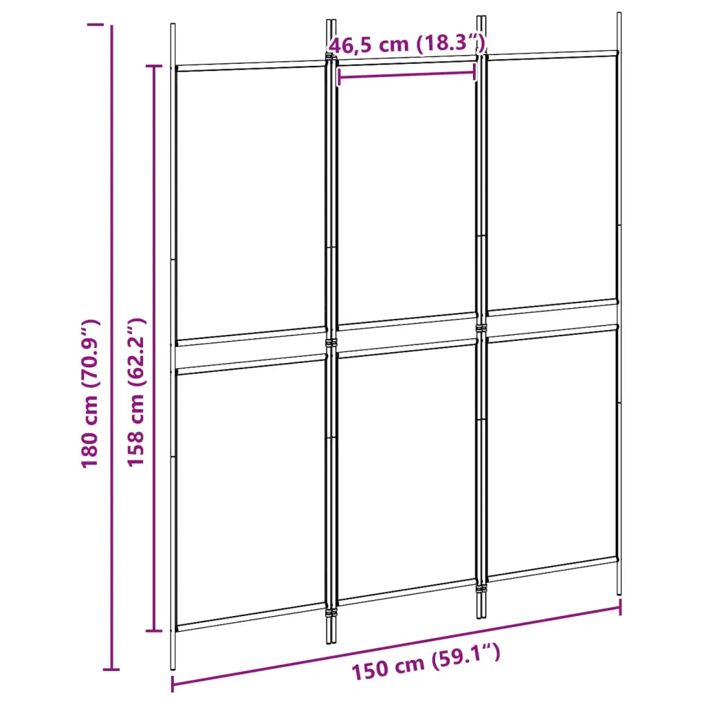 Divisorio Ambienti | Divider per stanze | Paravento a 3 pannelli Beige 150 x 180 cm Tessuto