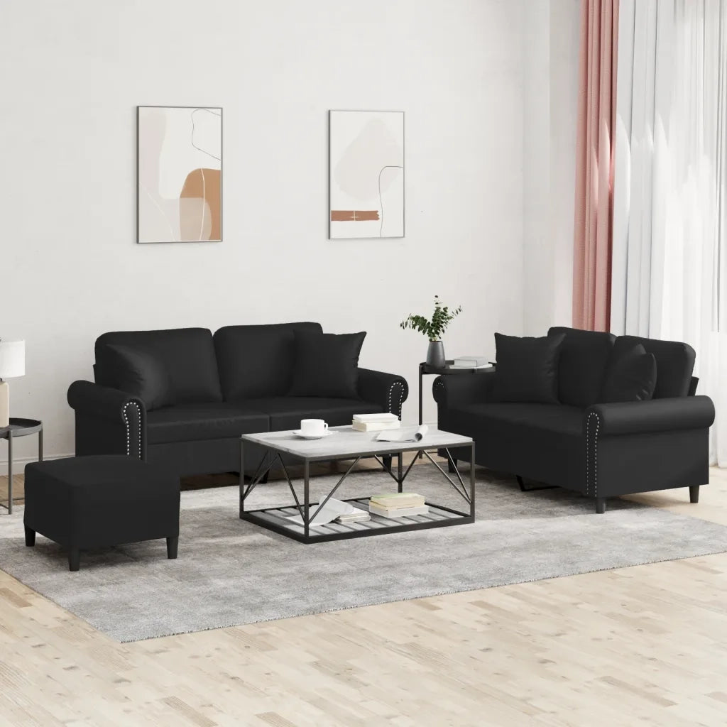 Set di Divani 3 pz con Cuscini Nero in Similpelle 3202165