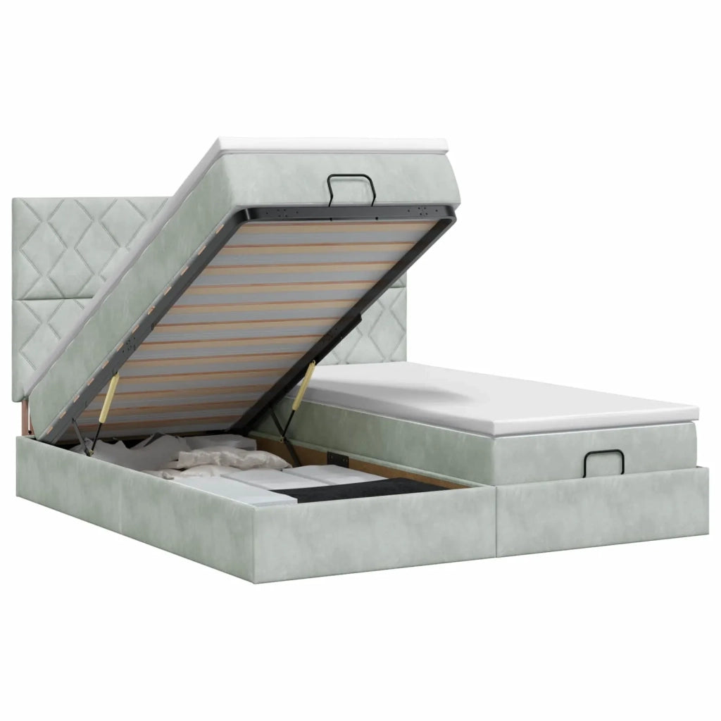 Letto ottomano con materasso 2 pz Grigio Chiaro Velluto 3457938