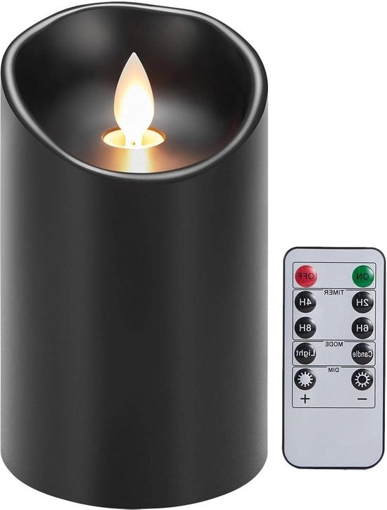 Fiammelle a led con alimentazione a batteria, fiammelle a led su piedistallo, fiammelle a led a distanza, fiammelle a led fumanti, fiammelle a led nere, funzione di orologio, decorazione per festa di Natale e Halloween, 75 cm x 10