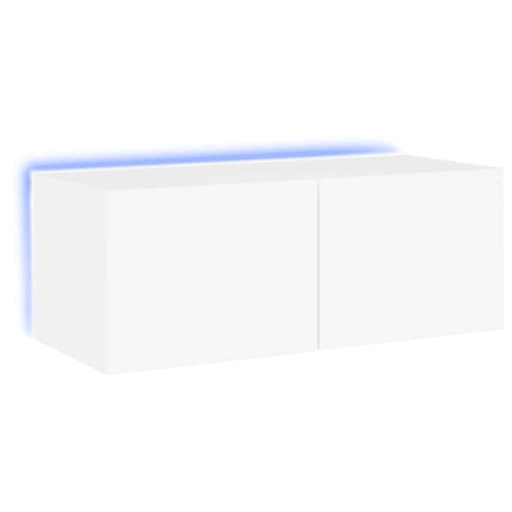Mobile TV multimediale scaffale TV credenza mobile TV sala da pranzo soggiorno camera da letto montaggio a parete con luci LED 80 x 35 x 31 cm bianco 02_0027924
