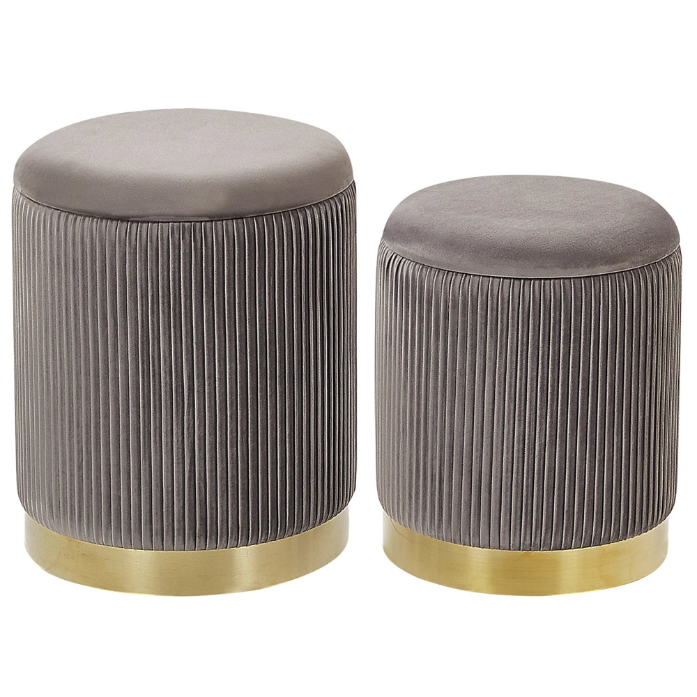 Set di 2 pouf contenitore Rivestimento in velluto di poliestere grigio Base dorata Design moderno Ciuffo orizzontale Soggiorno pezzo