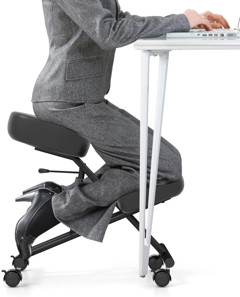 Sedia Ergonomica per Correzione Posturale, 4 Ruote Bloccabili e Supporto per Ginocchia, Sedia da Lavoro con Seduta Regolabile, Carico Fino a 100 kg (Non Schienale)