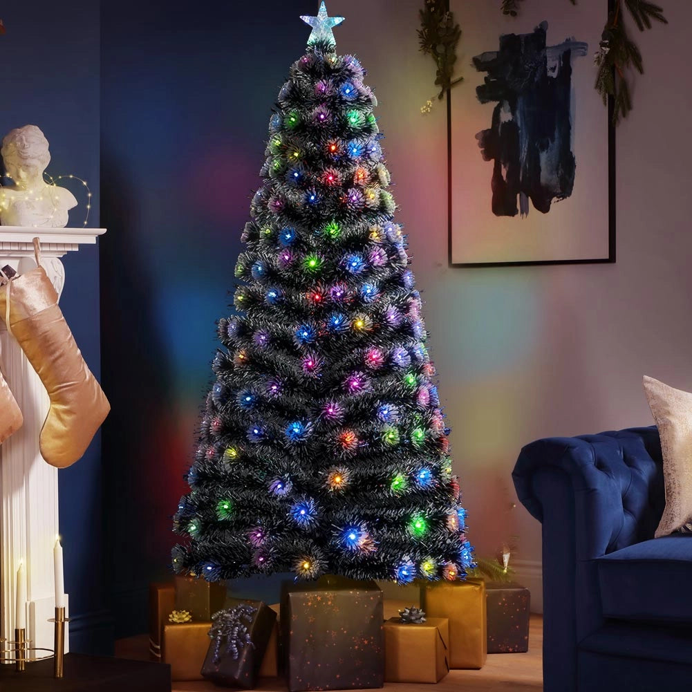 Albero di natale Luminoso 180cm con Luci LED Fibra Ottica Multicolor Innevato