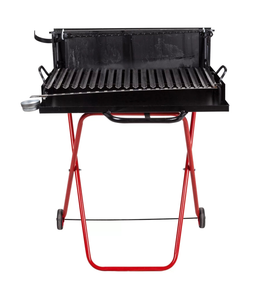 Barbecue a Legna Portatile con Griglia in Acciaio Inox, Ripiano Recupera Grassi, Pieghevole con Ruote, Made in Italy, Con tira braci e bicchiere raccogli olio OMAGGIO (LARGE)