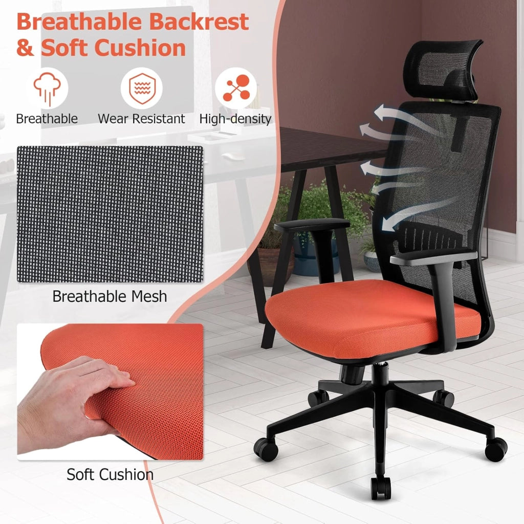 Sedia da ufficio ergonomica regolabile in altezza in rete, poltrona girevole da ufficio, comoda con ruote con poggiatesta, supporto lombare, per ufficio, riunione, studio, carico 180 kg