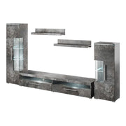 Composizione di 5 mobili design per soggiorno in colore grigio effetto ardesia collezione BOMBAY