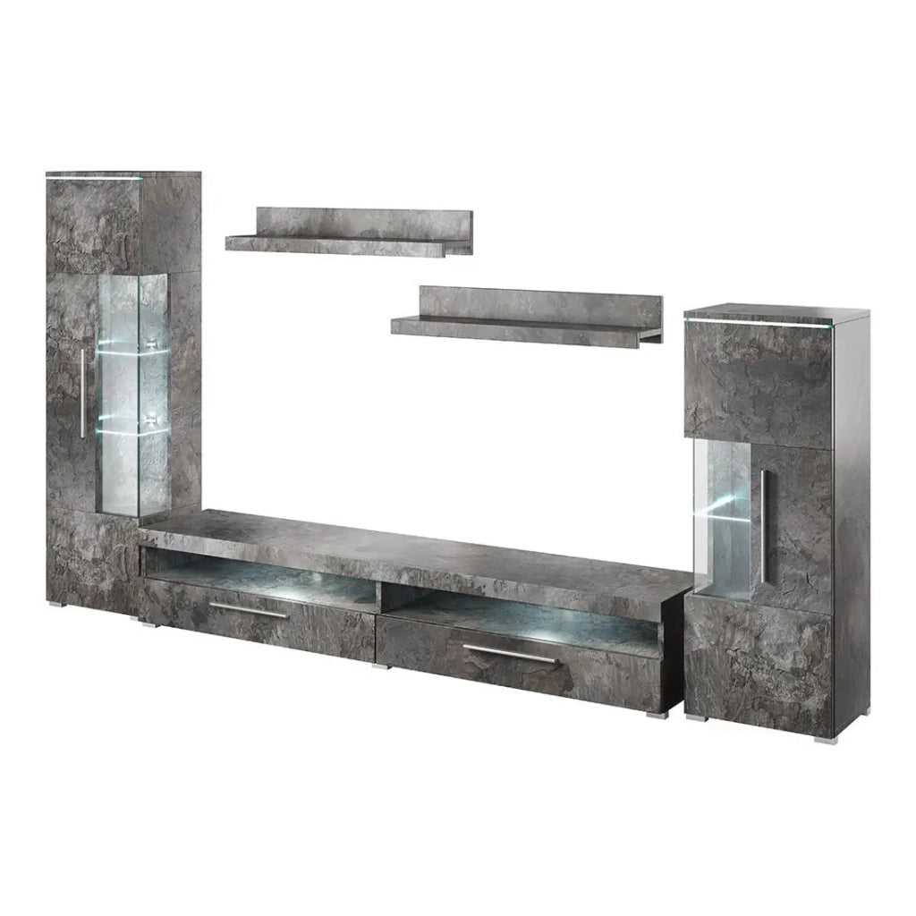 Composizione di 5 mobili design per soggiorno in colore grigio effetto ardesia collezione BOMBAY
