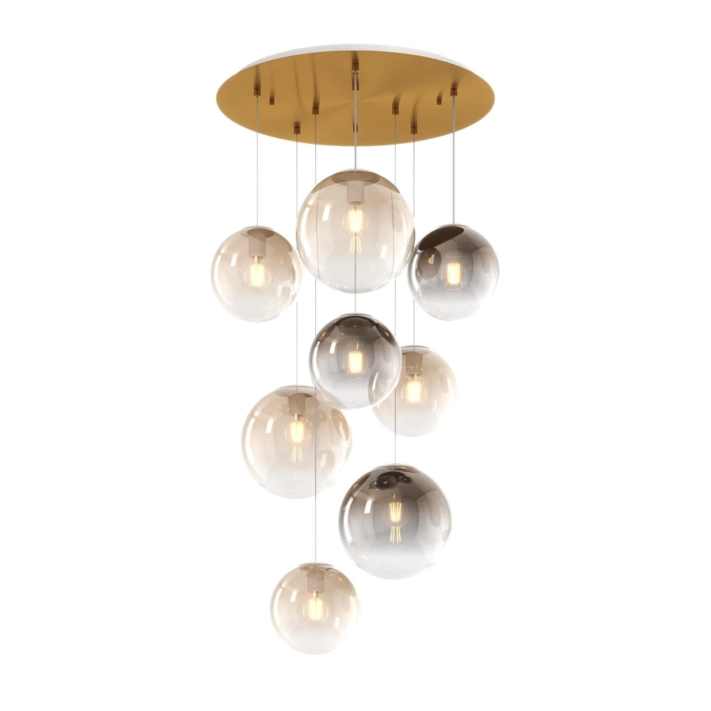 Lampadario Moderno Big Eclipse Metallo Ottone Vetro Ambra-Bronzo 8 Luci E27