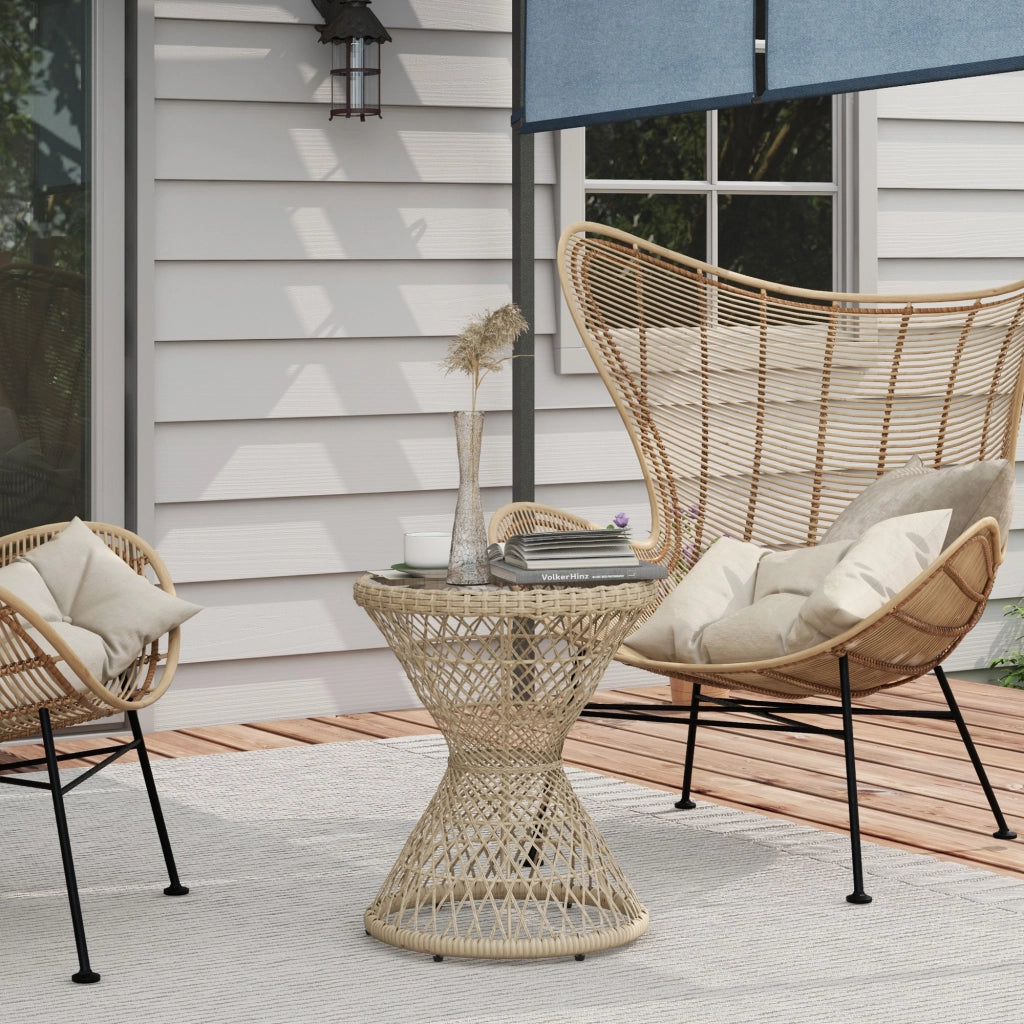 Tavolino da caff¨¨ boho ¨C Xylo ¨C vetro temperato, rattan PE naturale, 45x45x52 cm