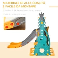 Scivolo 3 in 1 per Bambini con Altalena Regolabile, Canestro e Palle per Cameretta e Giardino, 152x149x107cm, Blu, Grigio, Giallo