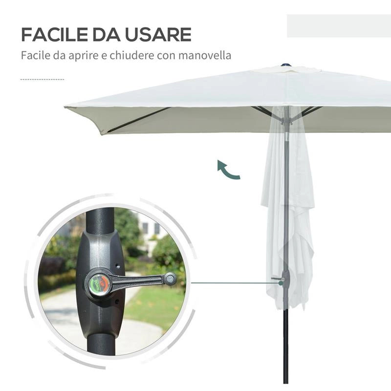 OMBRELLONE DA GIARDINO RETTANGOLARE INCLINAZIONE REGOLABILE  200 X 300 CM BEIGE