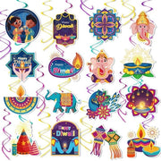 Decorazione per Plafondo 30 Stuks - Vortici per Diwali - Tema di Festa - Decorazione per Plafondo - Versamento Indiano per Feste - Facile da Montare - Inclusi Ganci - Decorazione per Feste