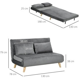 Poltrona letto 72x78x79 cm 2 in 1 con schienale reclinabile in poliestere grigio