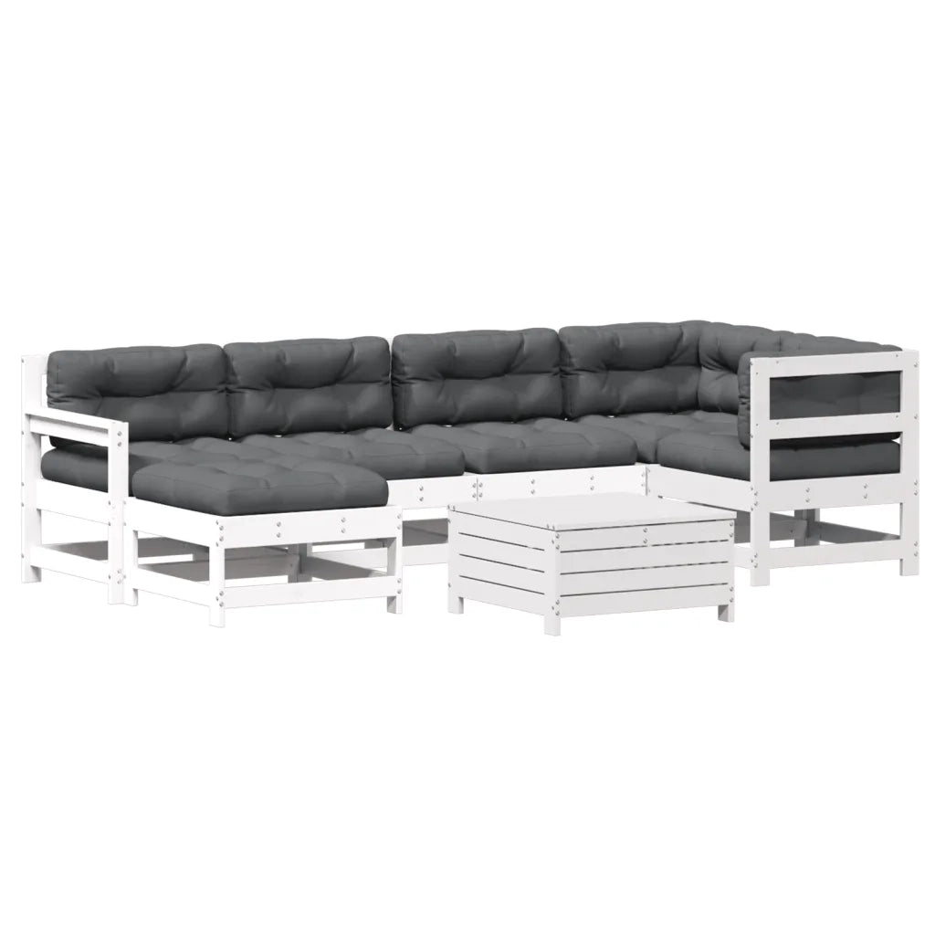 Set Salotto Giardino 7pz con Cuscini Bianco Legno Massello Pino 3250953