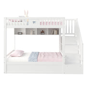 Letto a Soppalco 140 × 200 cm; Letto Matrimoniale con Vano Idraulico; Scaffali e Scala; senza Materasso