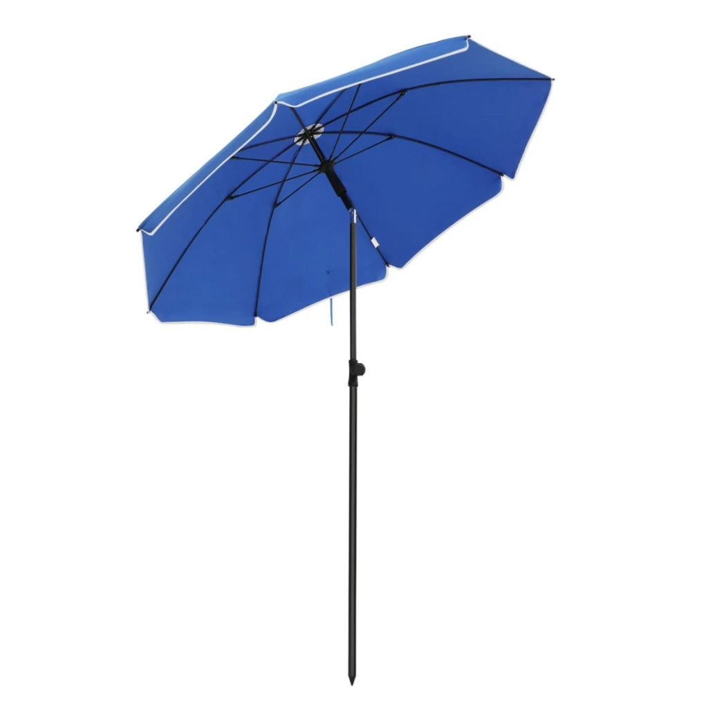 Ombrellone dritto diametro 160 cm UV 50+ stecche in fibra di vetro telo in poliestere inclinabile borsa per il trasporto terrazza giardino balcone spiaggia blu 12_0001648