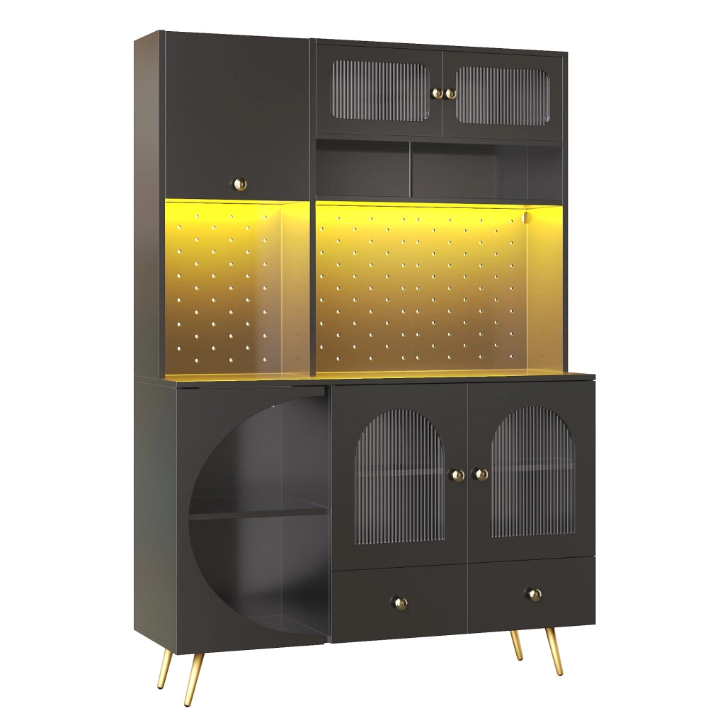 Credenza alta con LED, prese USB e 2 prese AC, 120×40×176 cm, nero