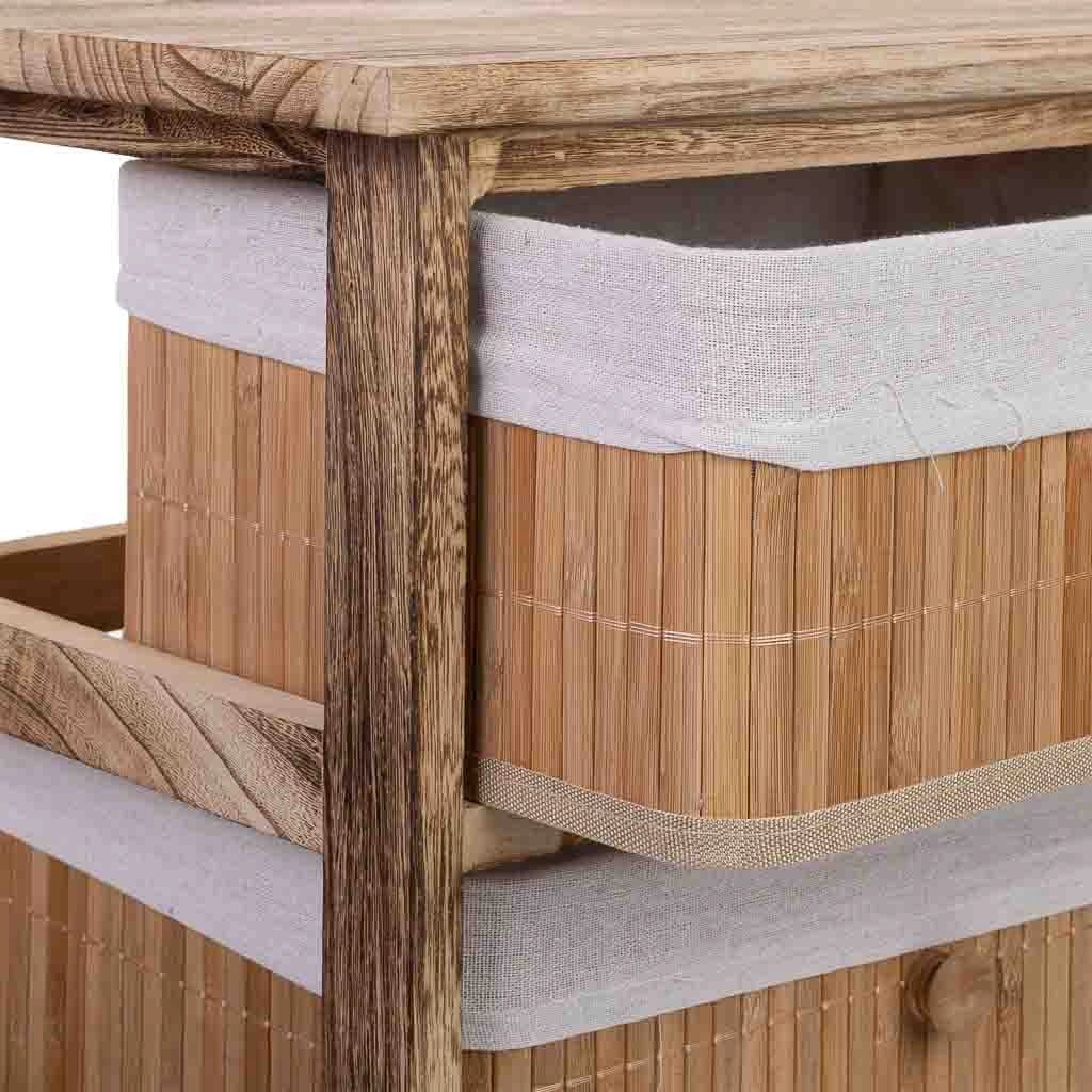 Cassettiera in legno con 3 cassetti in bambù foderati 40x29x58