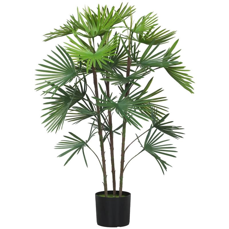 PALMA ARTIFICIALE DA 90 CM A 24 FOGLIE IN PLASTICA VERDE CON VASO DA Ï16.5X13.5 CM