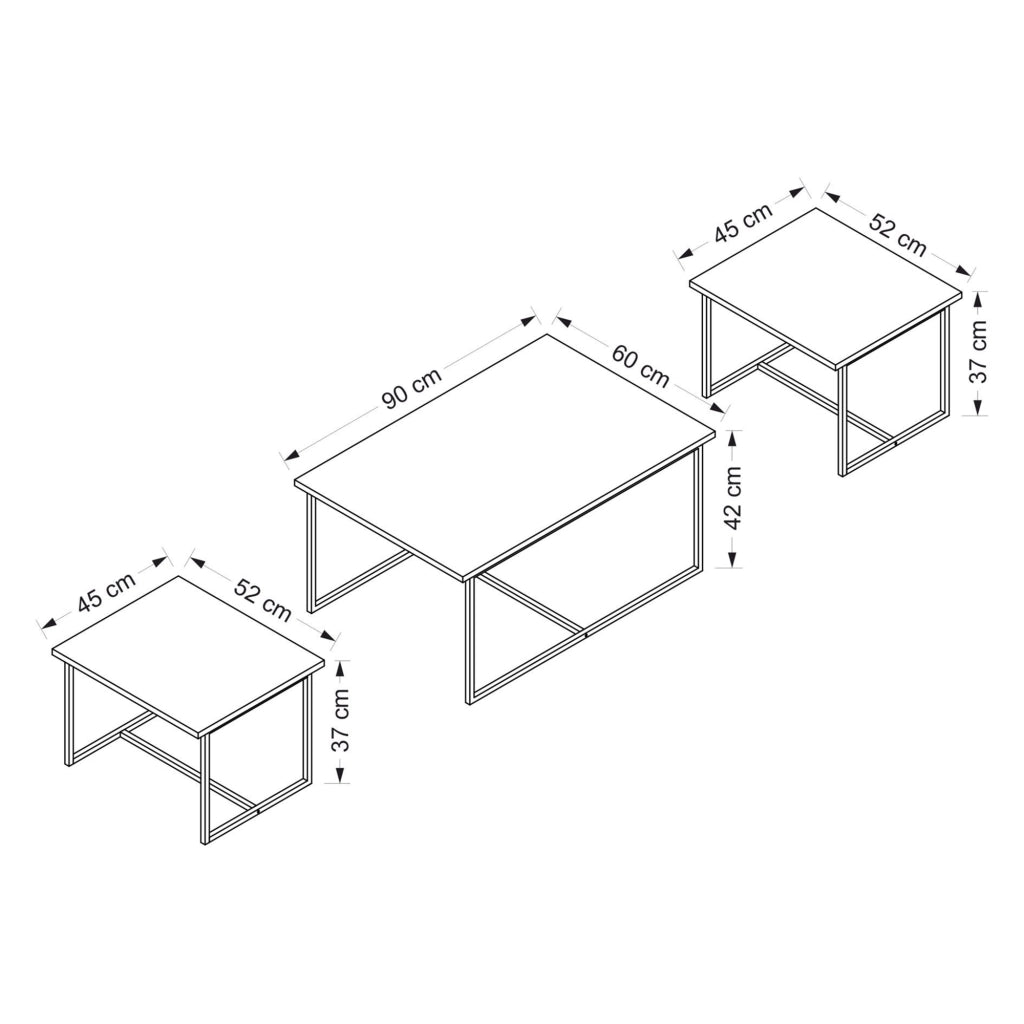 Calco, Tavolino da Salotto set 3 Pezzi Modulabili, 90x60x42h cm Marrone Noce