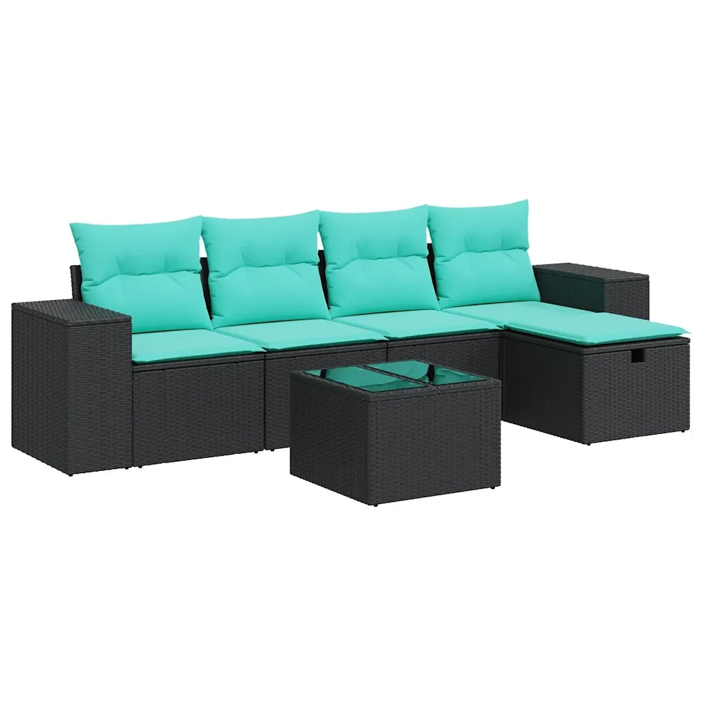 Set Divano da Giardino 6 pz con Cuscini Nero in Polyrattan