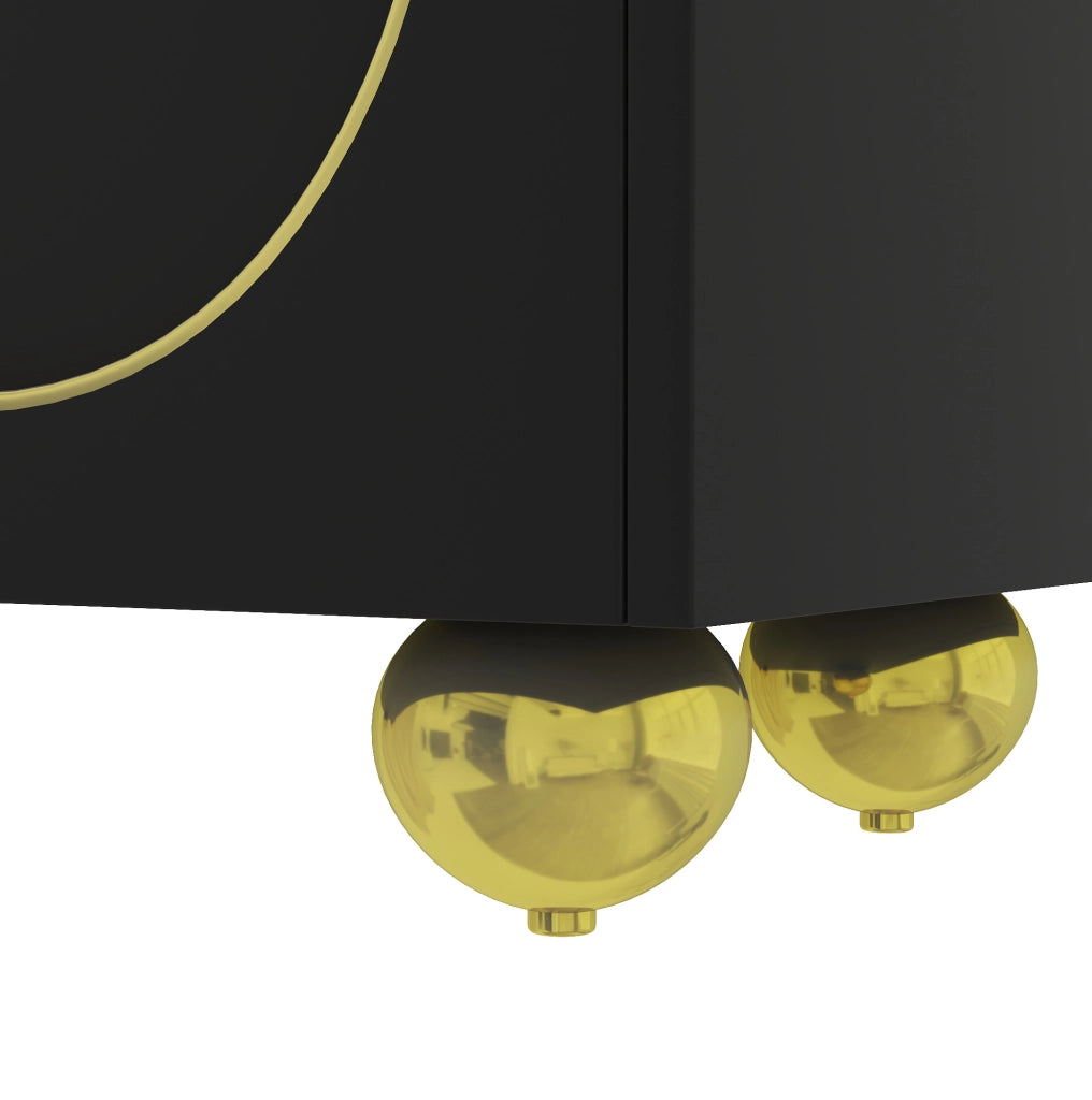 Mobile TV ULEVR 170x38x44 cm con 4 ante push-to-open e ripiani, nero e oro
