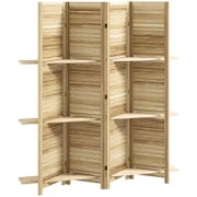 Paravento interno in legno a 4 pannelli, pieghevole con 3 ripiani, 160 x 170 cm, Legno naturale