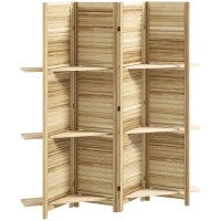 Paravento interno in legno a 4 pannelli, pieghevole con 3 ripiani, 160 x 170 cm, Legno naturale