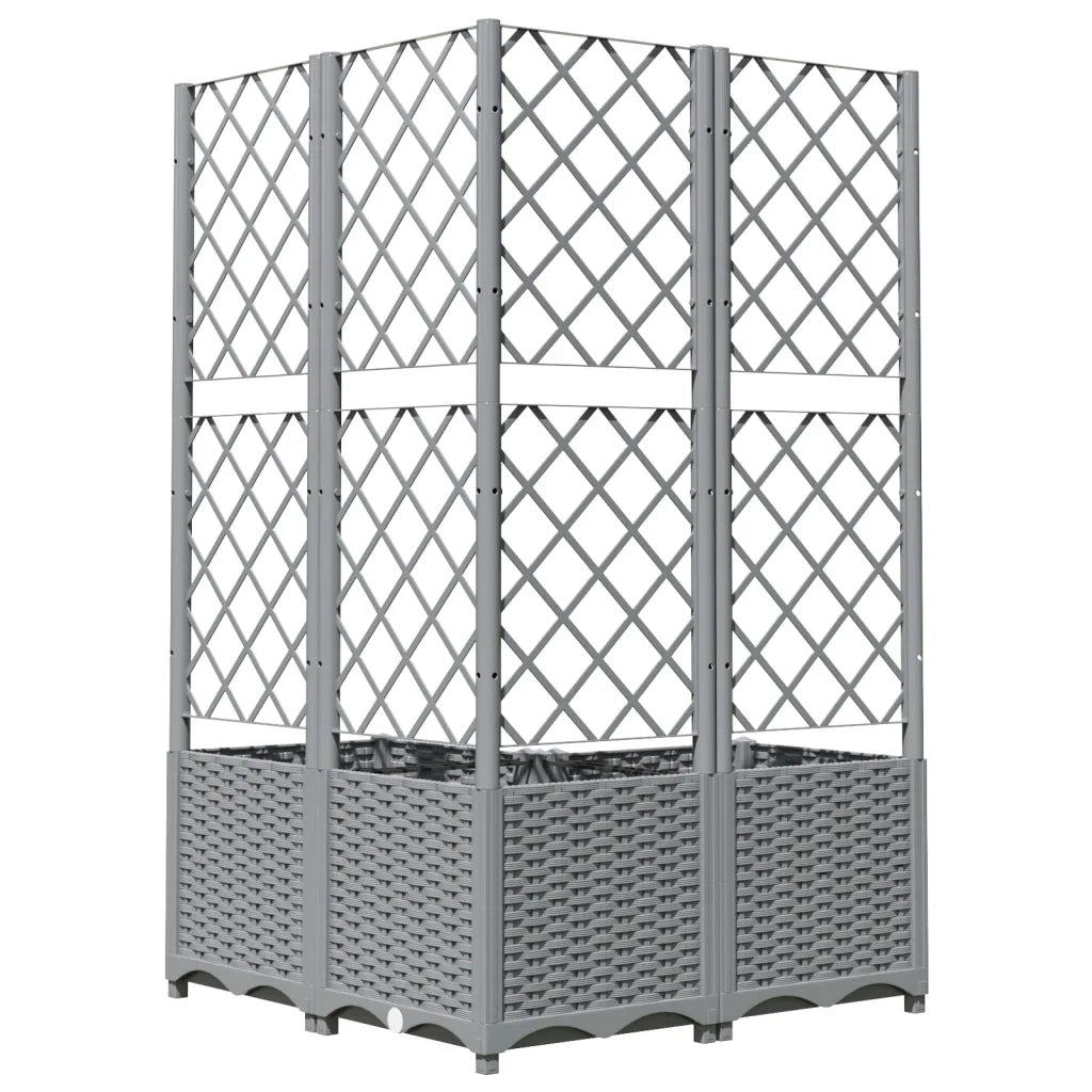 Fioriera da Giardino con Graticcio-Vaso da Esterno-Fioriera con Griglia Grigio Chiaro 80x80x136cm PP