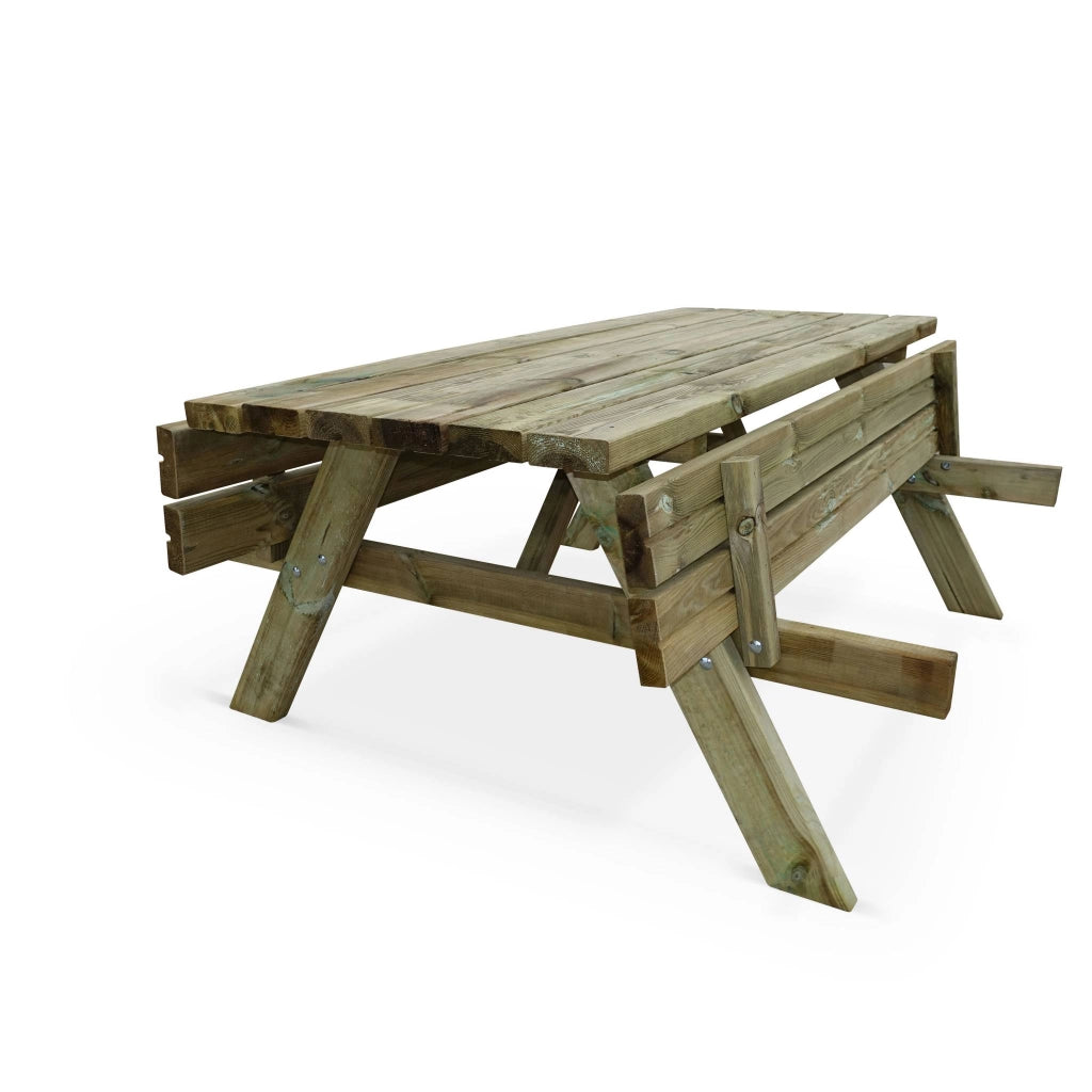 Set tavolo da picnic in legno di pino con 2 panche, marrone naturale