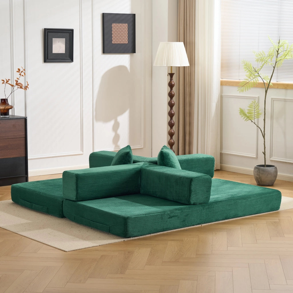 Divano letto pieghevole in tessuto corduroy verde scuro con braccioli e schienale 185 × 92,5 × 60 cm
