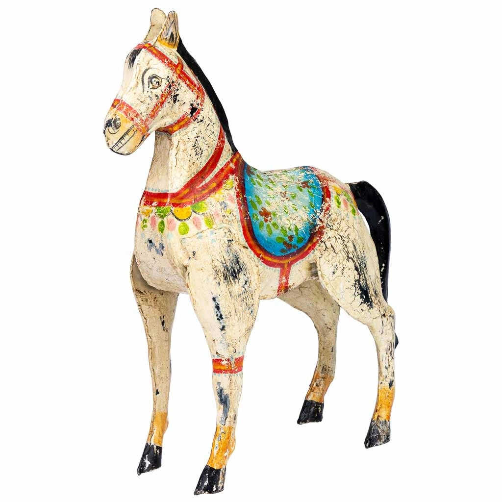 Cavallo decorativo in metallo verniciato invecchiato 31x9x34