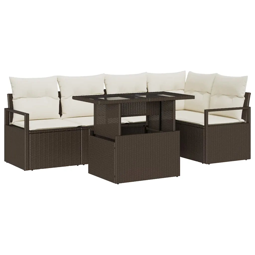 Set Divano da Giardino 6 pcs Marrone e crema polyrattan 3348824