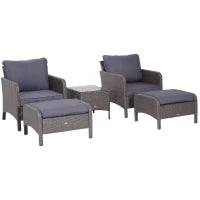 Set Mobili da Giardino 2 Poltrone 2 Poggiapiedi 1 Tavolino in Vetro Temperato Rattan Grigio