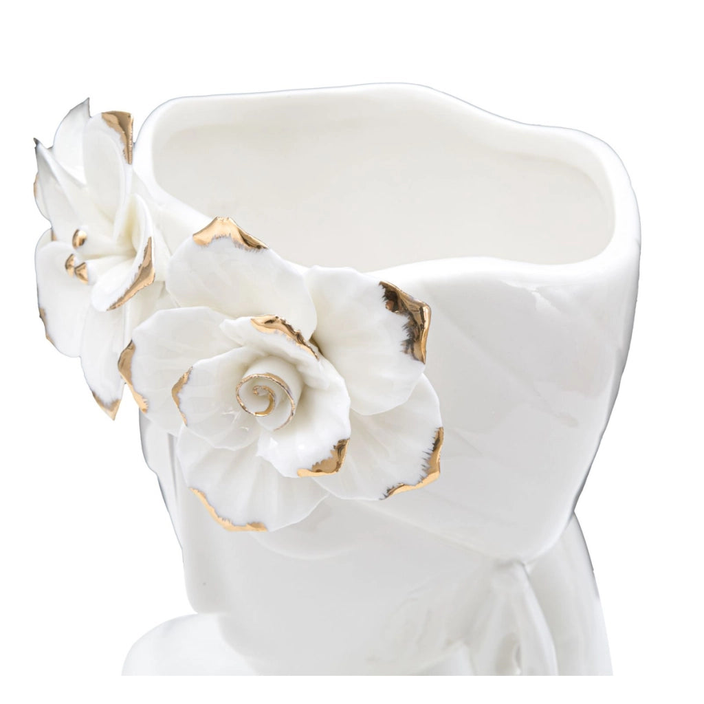 Vaso Decorativo Viso 27, Bianco, Porcellana, 21,7x14x21 cm