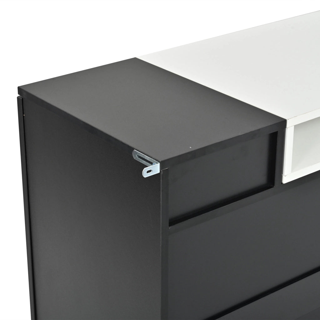 Credenza con 2 ante e 3 cassetti; illuminazione LED; per soggiorno; 140x40x68 cm; nera
