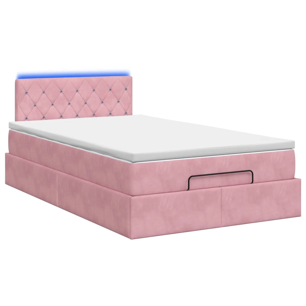 Letto Ottomano con Materasso e LED Rosa 120 x 200 cm Velluto 3457064