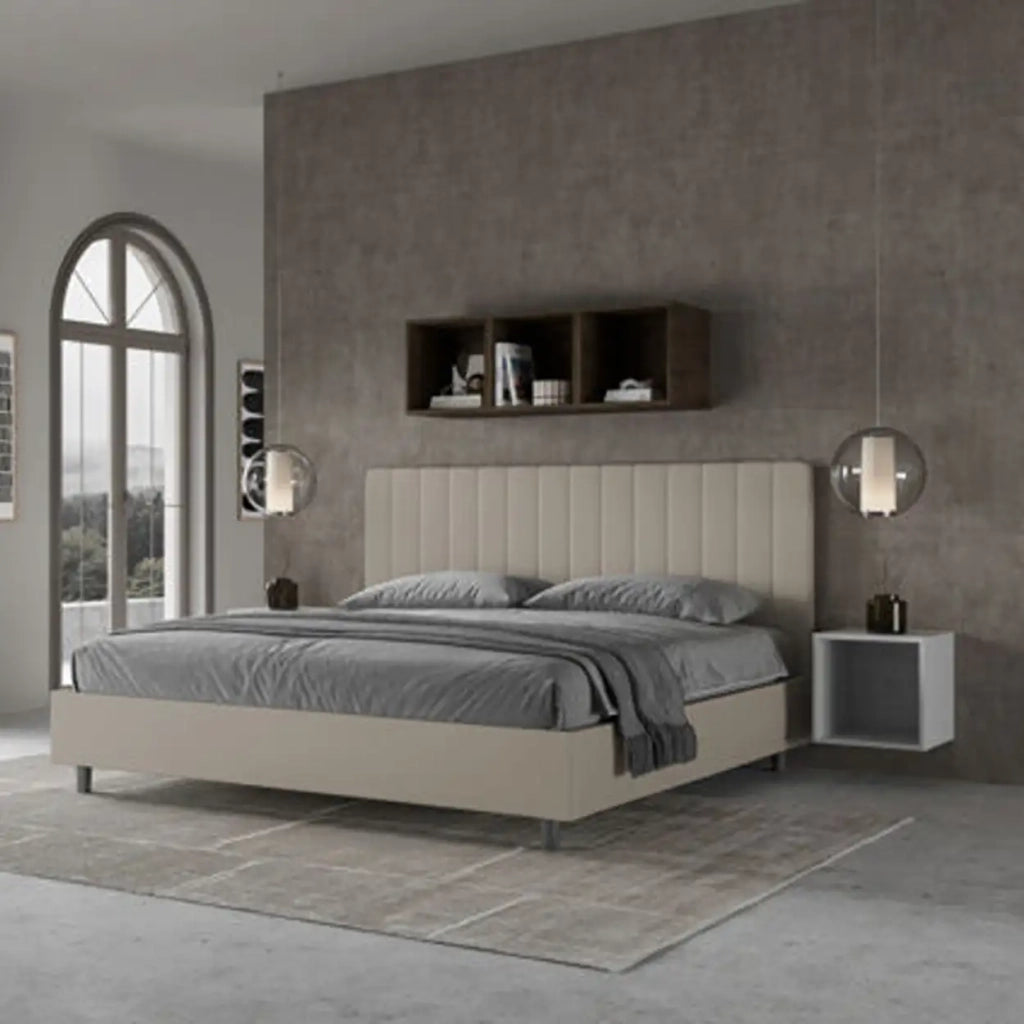 Letto matrimoniale king size con rete imbottito 180x190 similpelle tortora Agueda