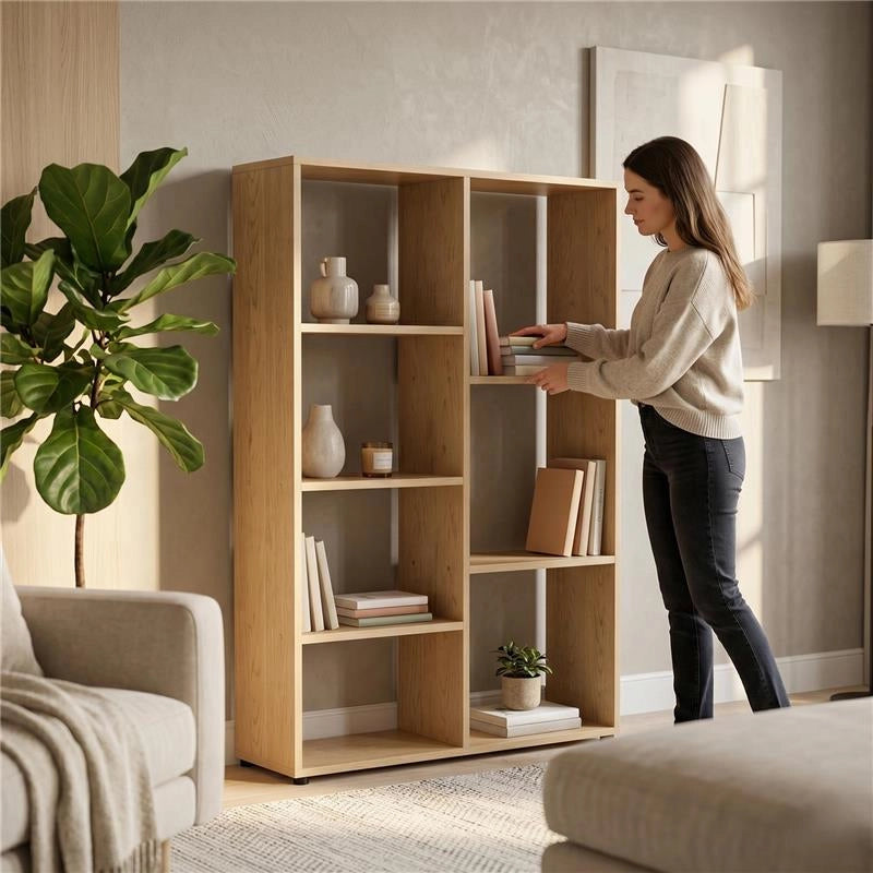 LIBRERIA IN MDF ROVERE CON RIPIANI SFALSATI MISURE: 80X24X126 CM