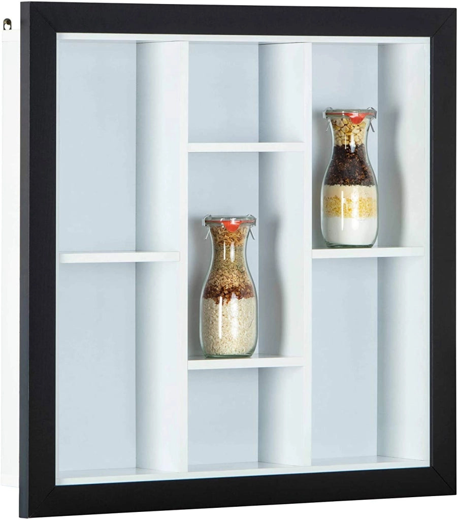 LIBRERIA MENSOLA SEPTEM DA COLLEZIONISMO 74x31x9,5CM IN LEGNO FINITURA BIANCO E NERO
