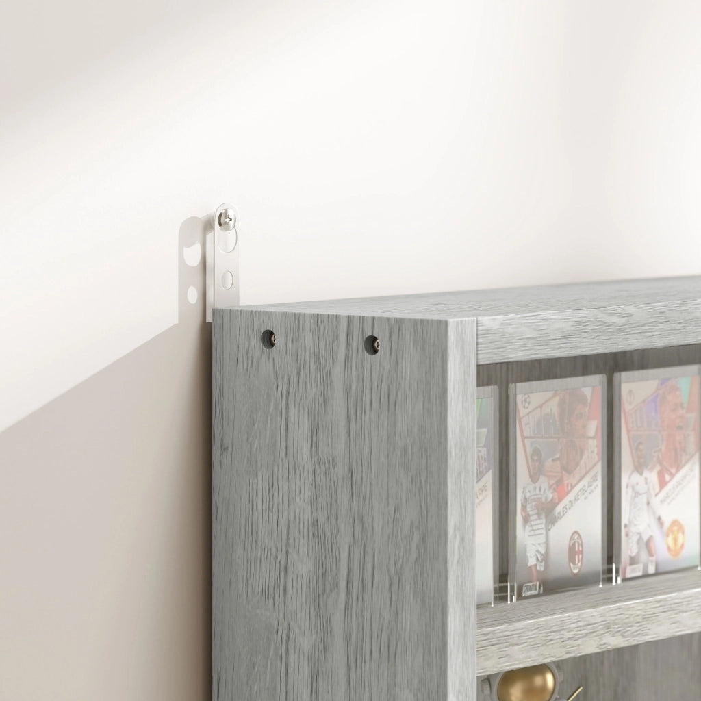 Vetrina per Collezionismo 80x9,5x60 cm a 4 Ripiani Regolabili in Legno con Ante in Vetro Grigio