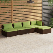 Set Divani da Giardino 5 pz con Cuscini in Polyrattan Marrone 3101628
