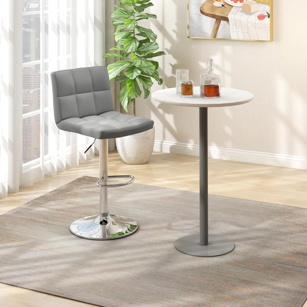 Set di 2/4 Sgabelli Girevoli Altezza Regolabile, Moderni Sgabelli da Bar in Ecopelle con Seduta Regolabile, Poggiapiedi, Base in Metallo, Sgabelli Girevoli Alti per Casa, Pub, Grigio (1)