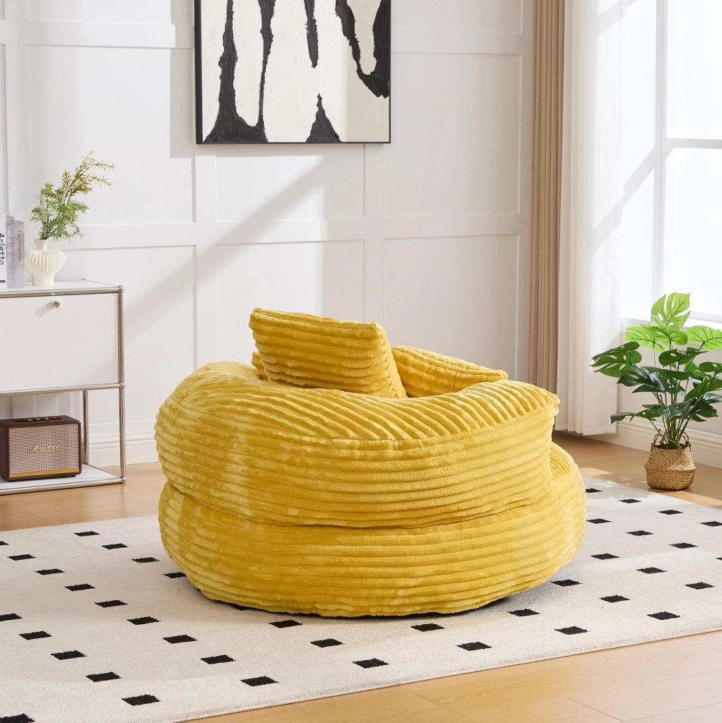 Poltrona sacco in corduroy senape con braccioli; 108x108x52 cm