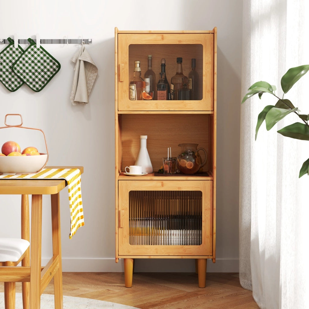 Mobile da cucina a 3 cubi con scomparto aperto 2 ante in acrilico, Mobile in bamb¨´ per Soggiorno Naturale