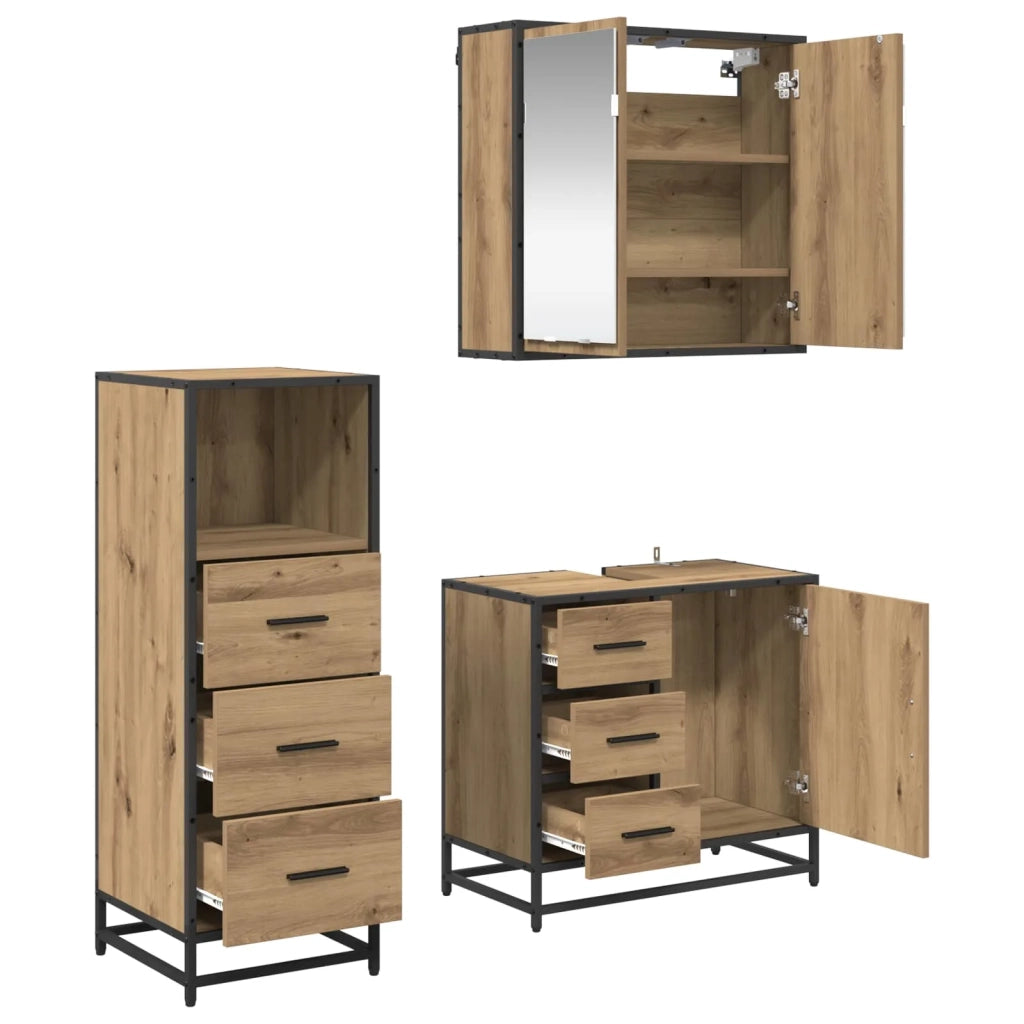 Set di mobili per il bagno con porta 3 pcs Rovere artigianale 3402424
