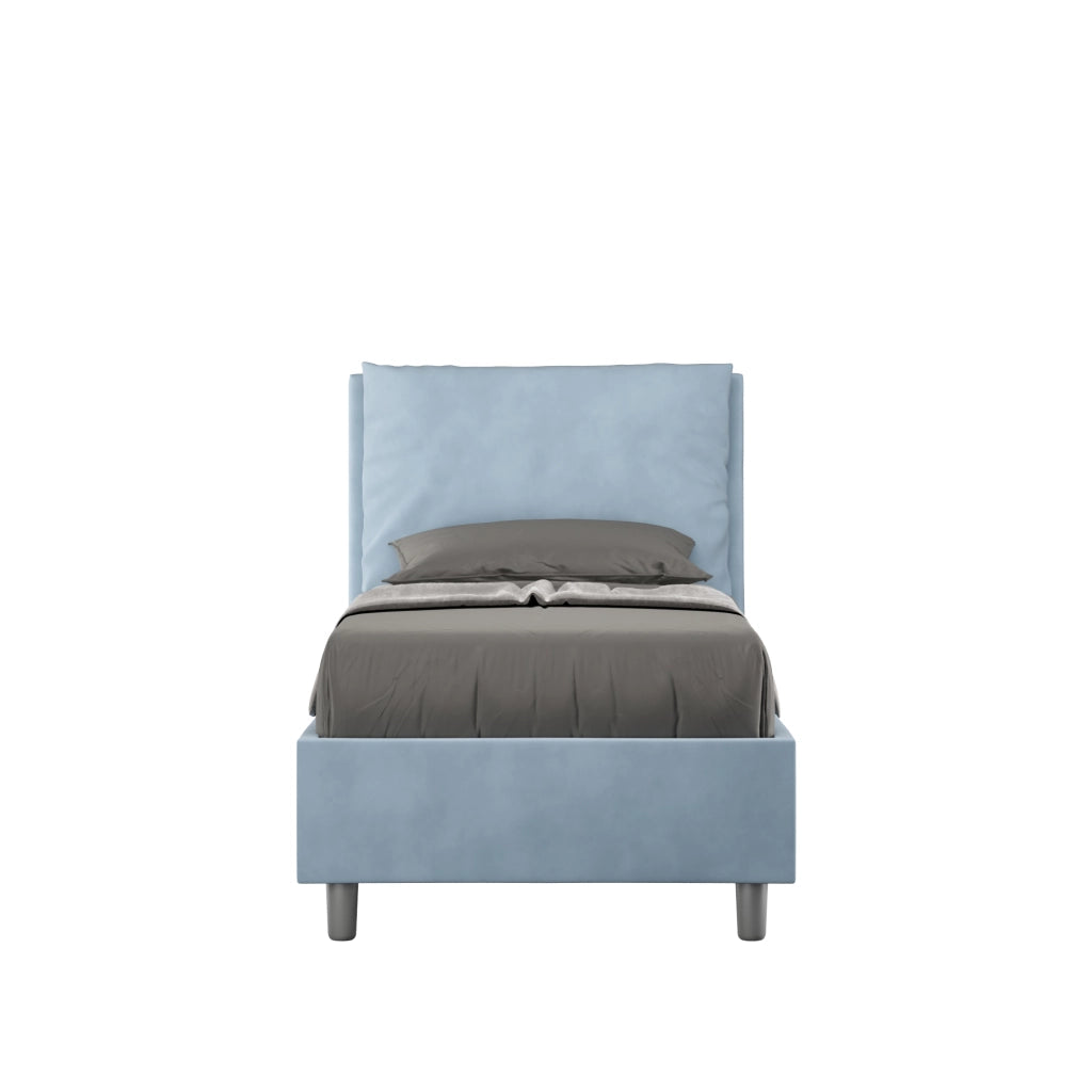 BS COM Letto singolo con rete imbottito 80x190 microfibra azzurro